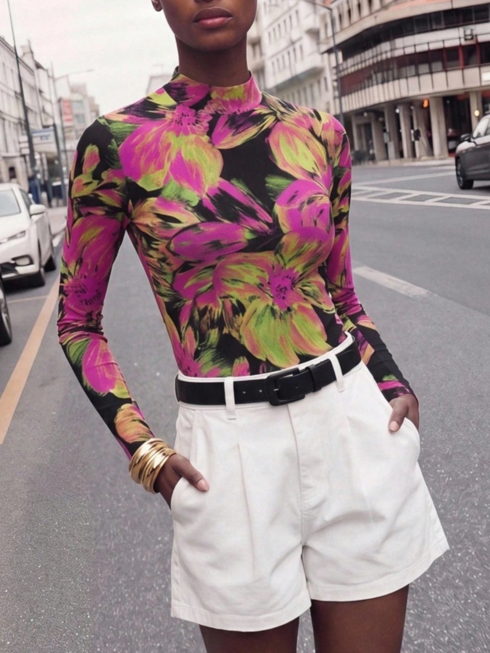 Black Floral Long Sleeve Mesh Sheer Top Shirt